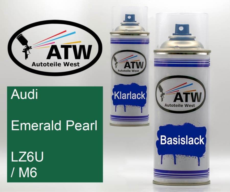 Audi, Emerald Pearl, LZ6U / M6: 400ml Sprühdose + 400ml Klarlack - Set, von ATW Autoteile West.